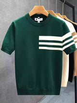 Men’s Summer Knit T-Shirt – Striped Color Block Design in Lightweight Fabric