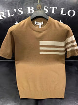 Men’s Summer Knit T-Shirt – Striped Color Block Design in Lightweight Fabric