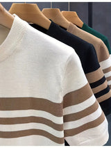 Men’s Summer Knit T-Shirt – Striped Color Block Design in Lightweight Fabric