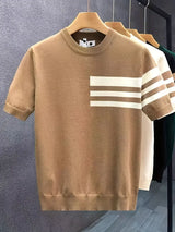 Men’s Summer Knit T-Shirt – Striped Color Block Design in Lightweight Fabric