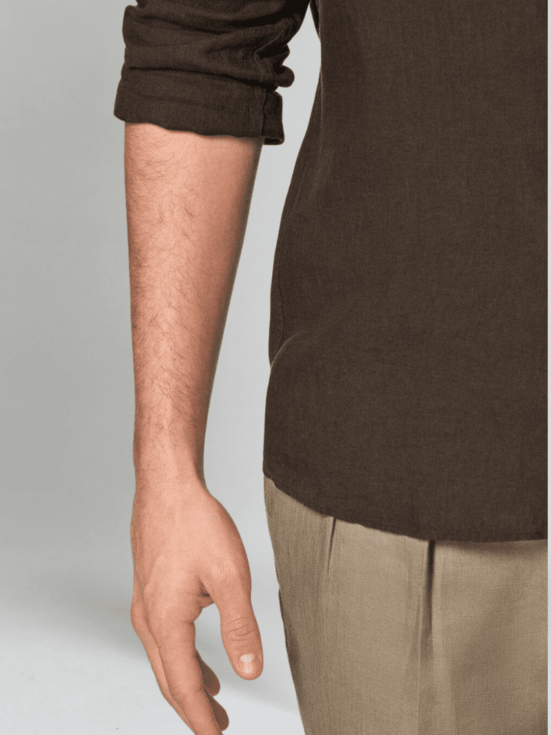Men’s Lightweight Linen Shirt – Deep Brown, 100% Pure Long-Staple Linen
