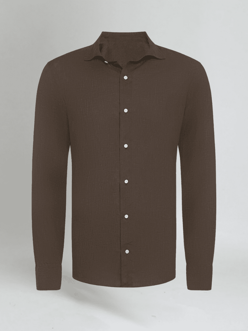 Men’s Lightweight Linen Shirt – Deep Brown, 100% Pure Long-Staple Linen