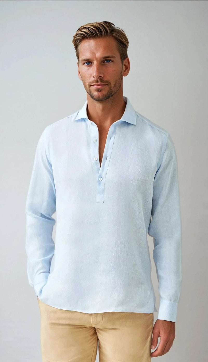 Men’s Classic Linen Pop-Over Shirt – Lightweight Comfort with Refined Style
