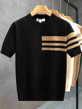 Men’s Summer Knit T-Shirt – Striped Color Block Design in Lightweight Fabric