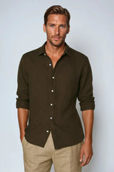 Men’s Lightweight Linen Shirt – Deep Brown, 100% Pure Long-Staple Linen