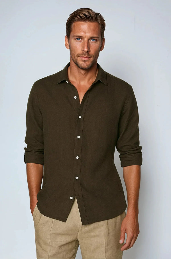 Men’s Lightweight Linen Shirt – Deep Brown, 100% Pure Long-Staple Linen