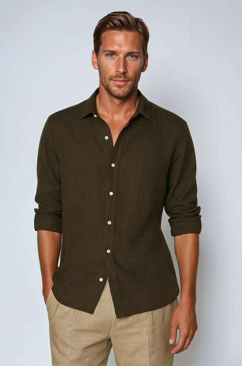 Men’s Lightweight Linen Shirt – Deep Brown, 100% Pure Long-Staple Linen