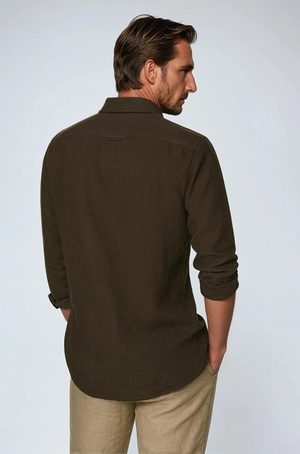 Men’s Lightweight Linen Shirt – Deep Brown, 100% Pure Long-Staple Linen