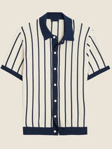 Men’s Striped Knit Polo Shirt – Short Sleeve, Lightweight Viscose with Contrast Collar