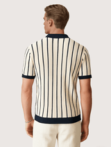 Men’s Striped Knit Polo Shirt – Short Sleeve, Lightweight Viscose with Contrast Collar